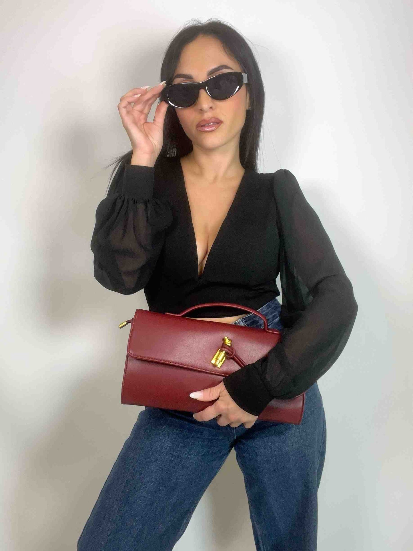 CHLOE CLUTCH BAG - WINE RED