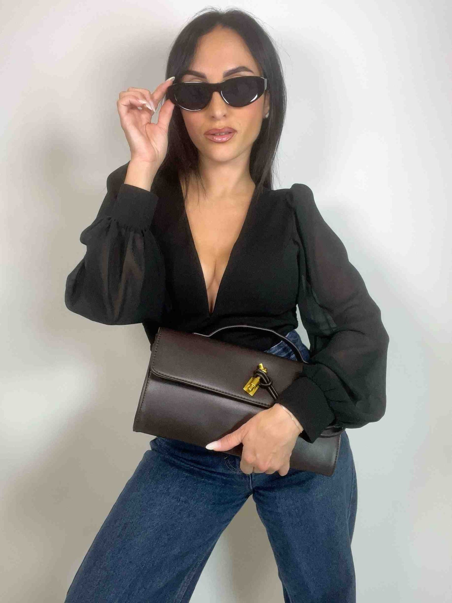 CHLOE CLUTCH BAG - DARK BROWN