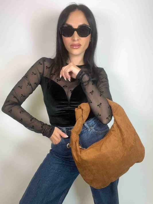 JOLIE MIDI - SUEDE KNOT BAG CARAMEL BROWN