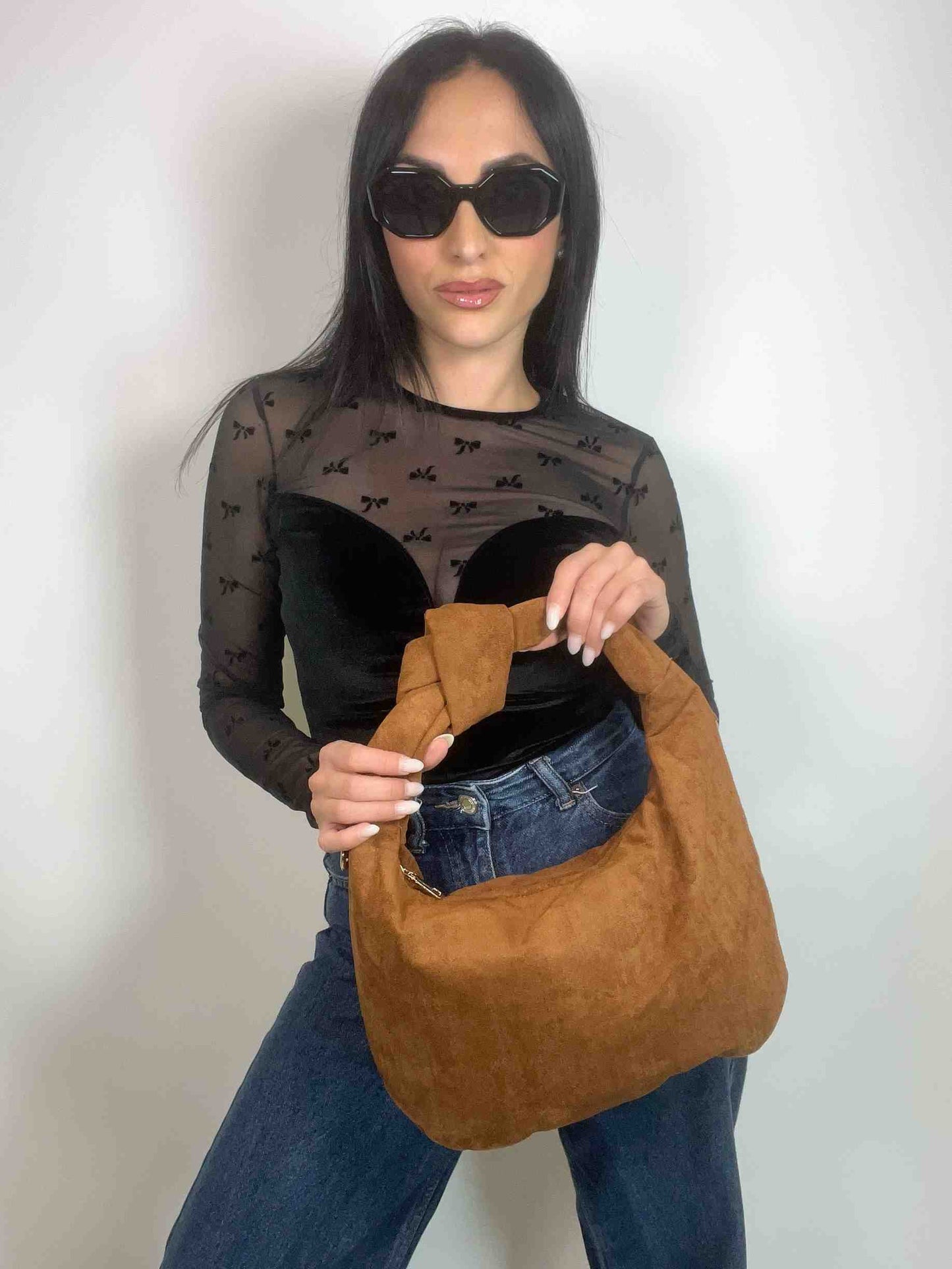 JOLIE MIDI - SUEDE KNOT BAG CARAMEL BROWN