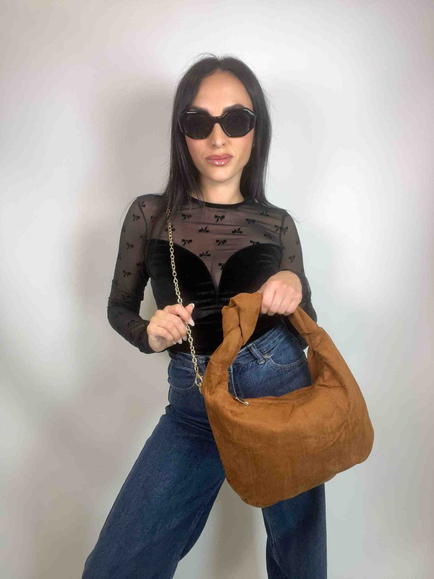 JOLIE MIDI - SUEDE KNOT BAG CARAMEL BROWN