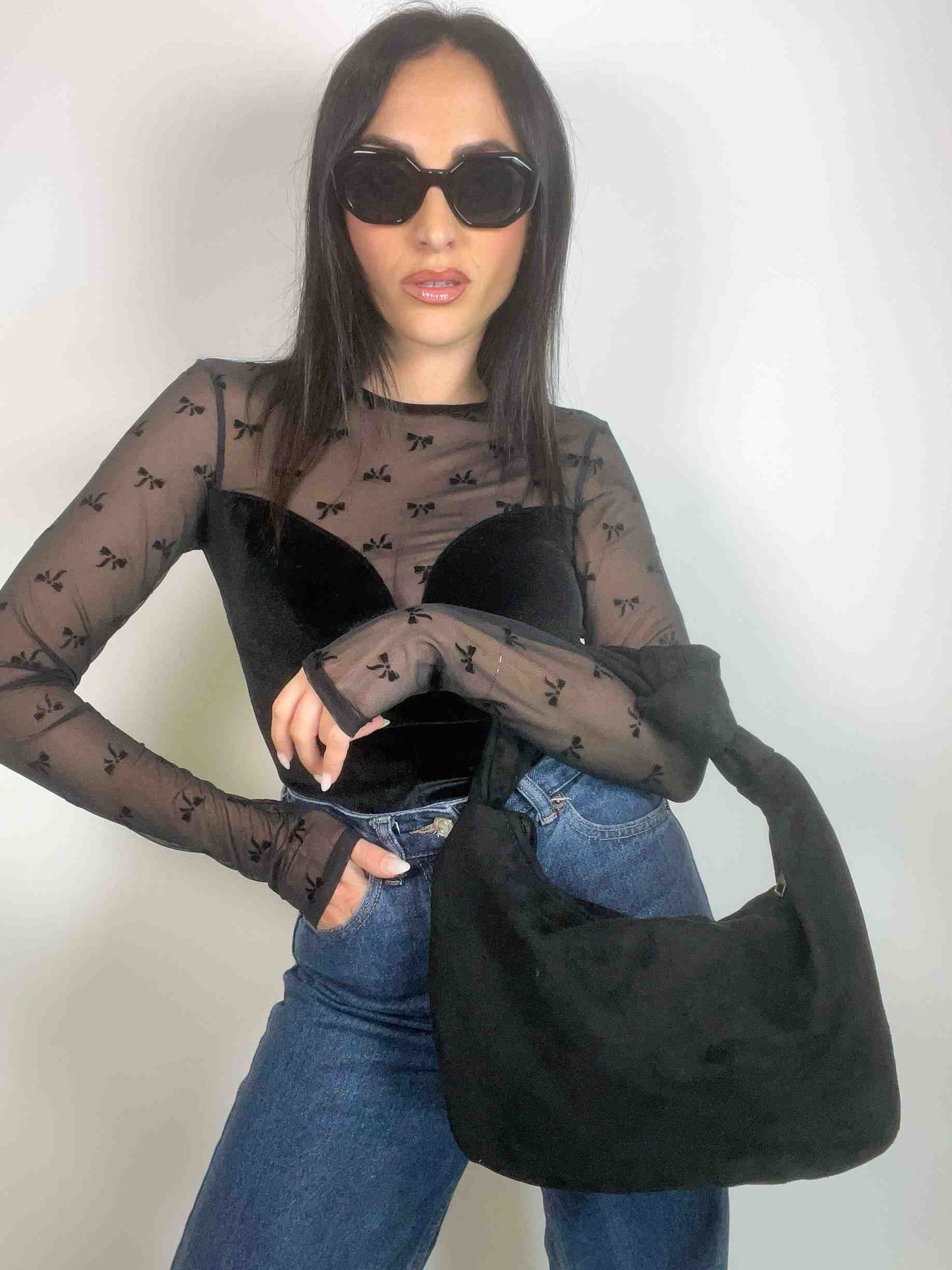 JOLIE MIDI - SUEDE KNOT BAG BLACK