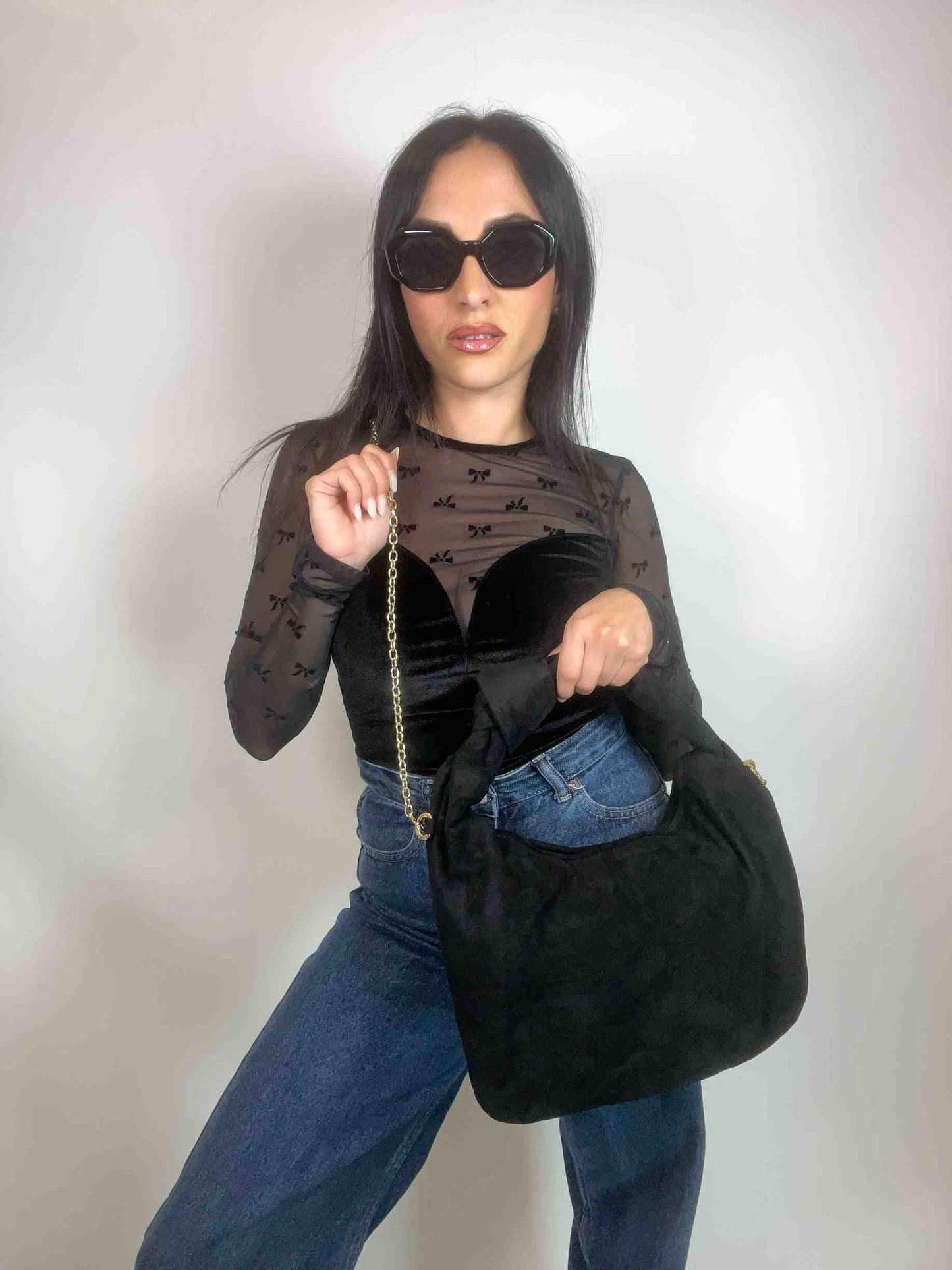 JOLIE MIDI - SUEDE KNOT BAG BLACK