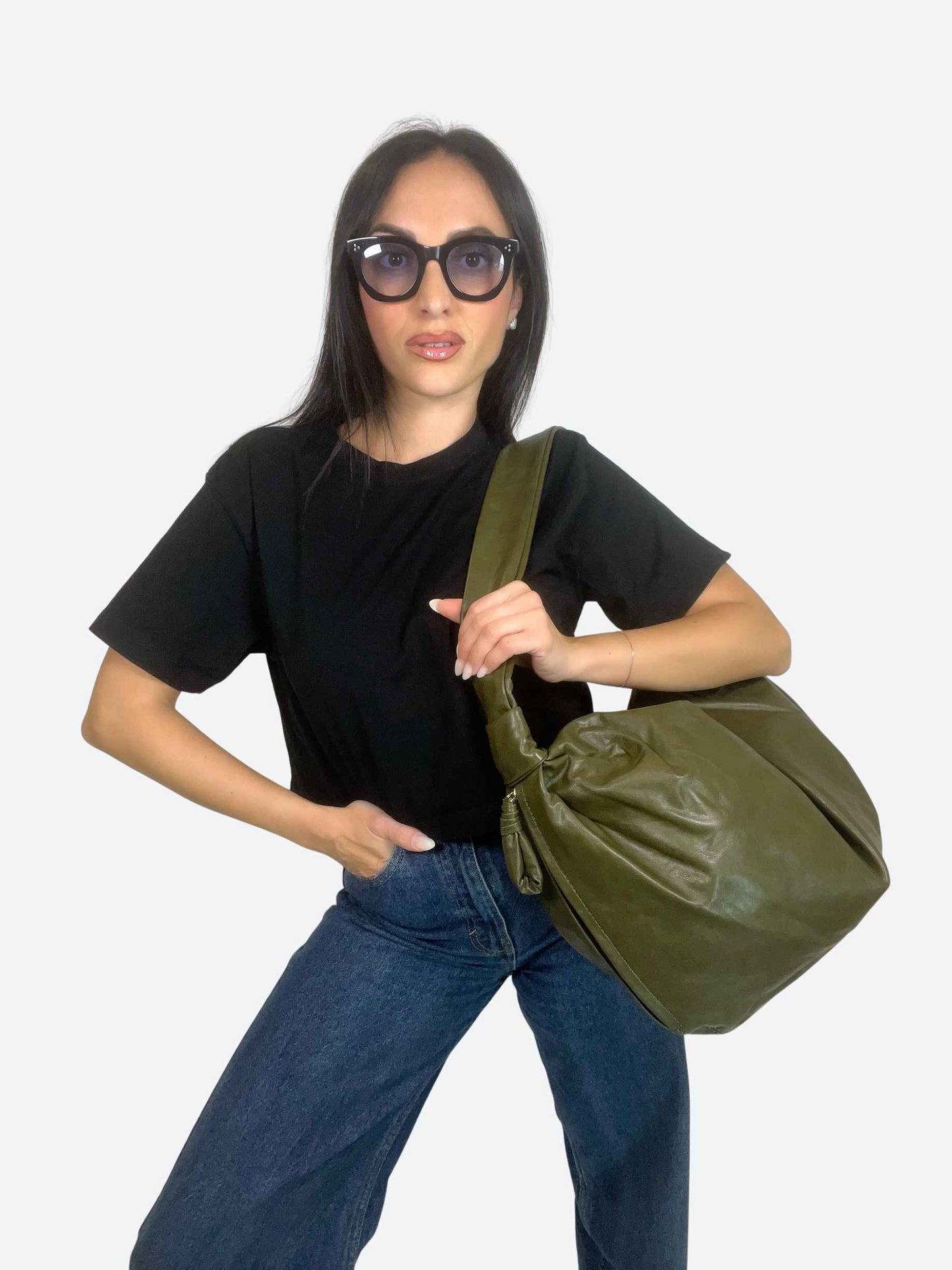 EVELYN SOFT HOBO BAG - GREEN ARMY