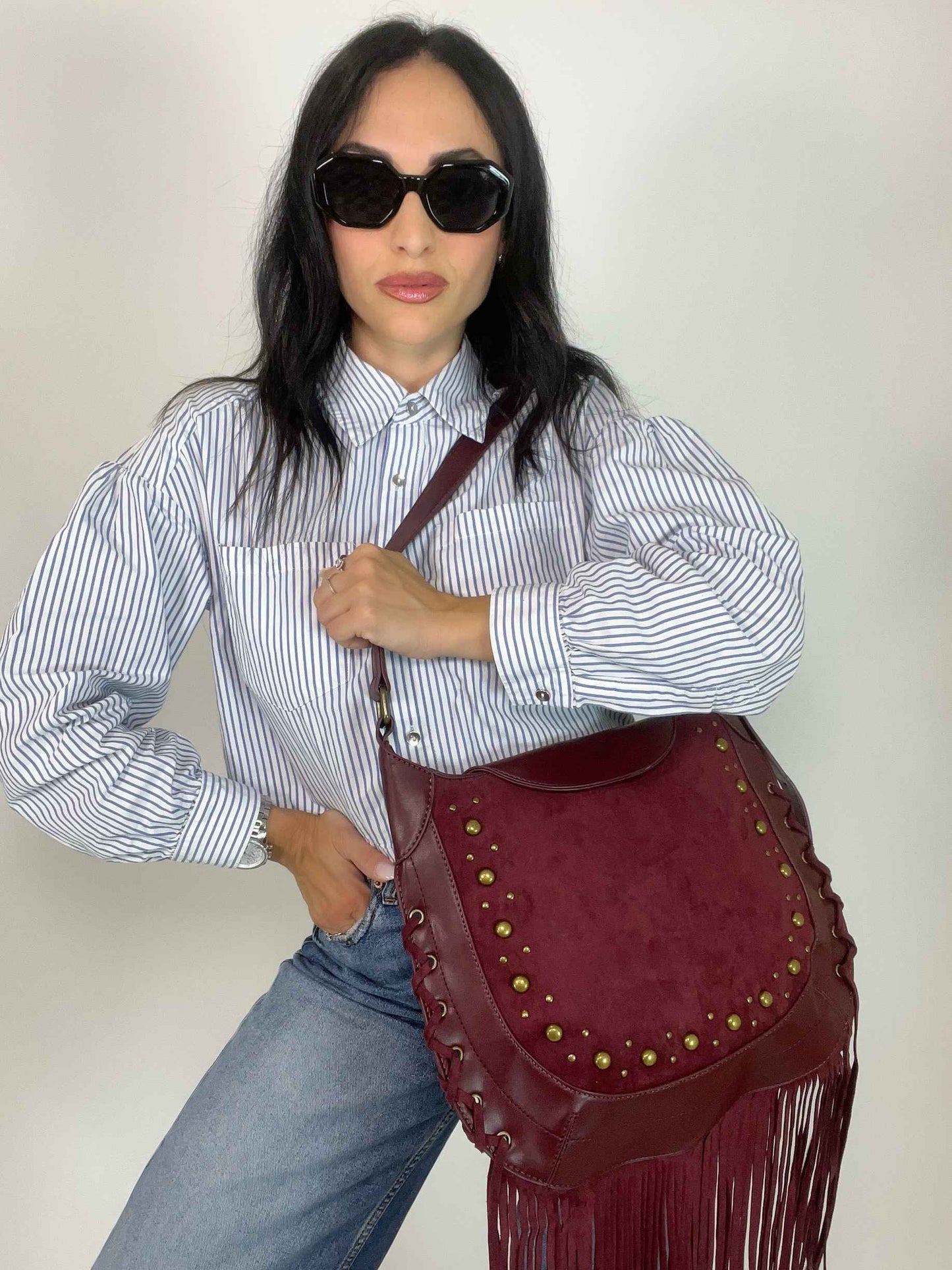 SIERRA - FRINGE BAG WINE RED