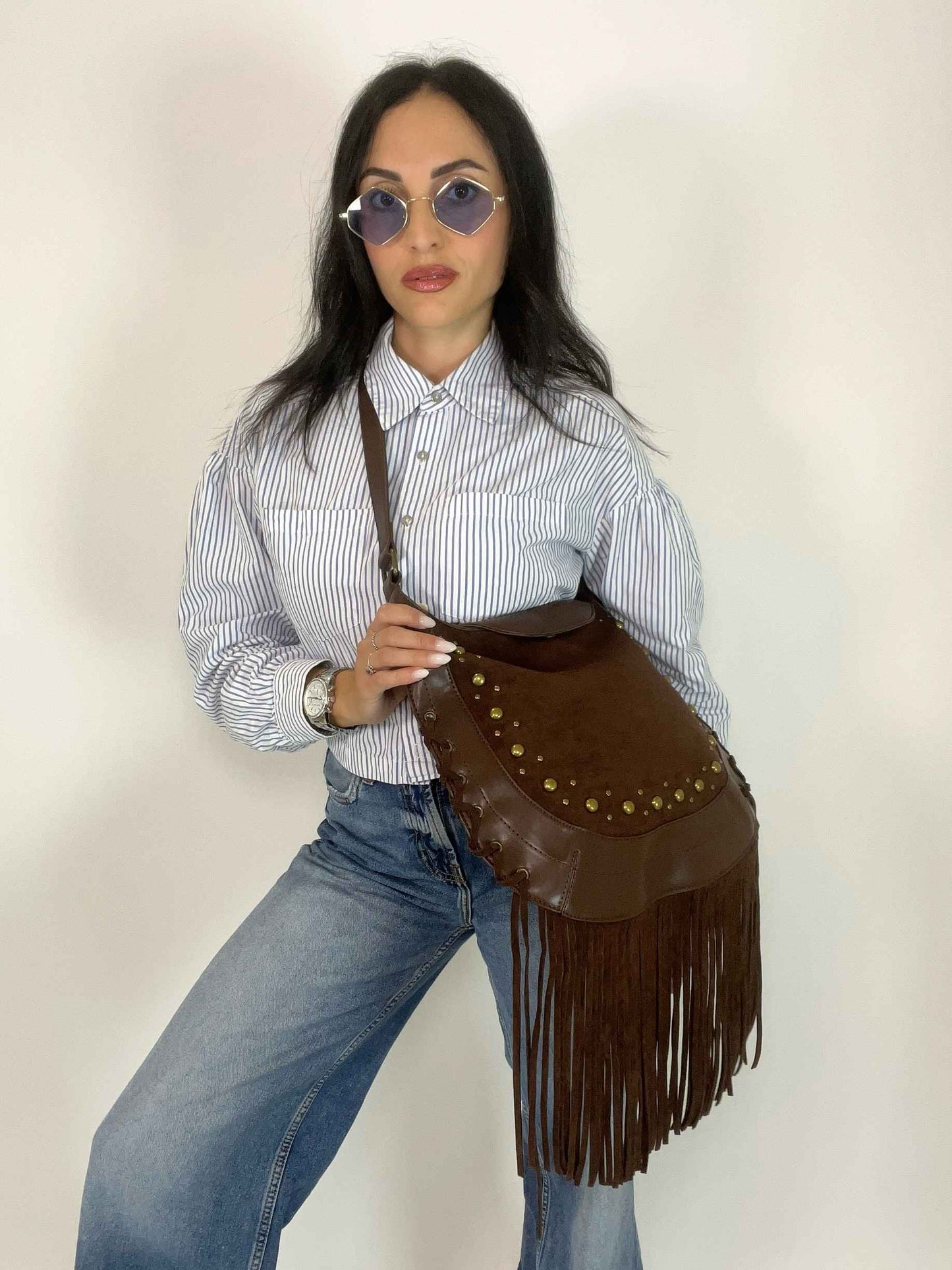 SIERRA - FRINGE BAG COFFEE BROWN