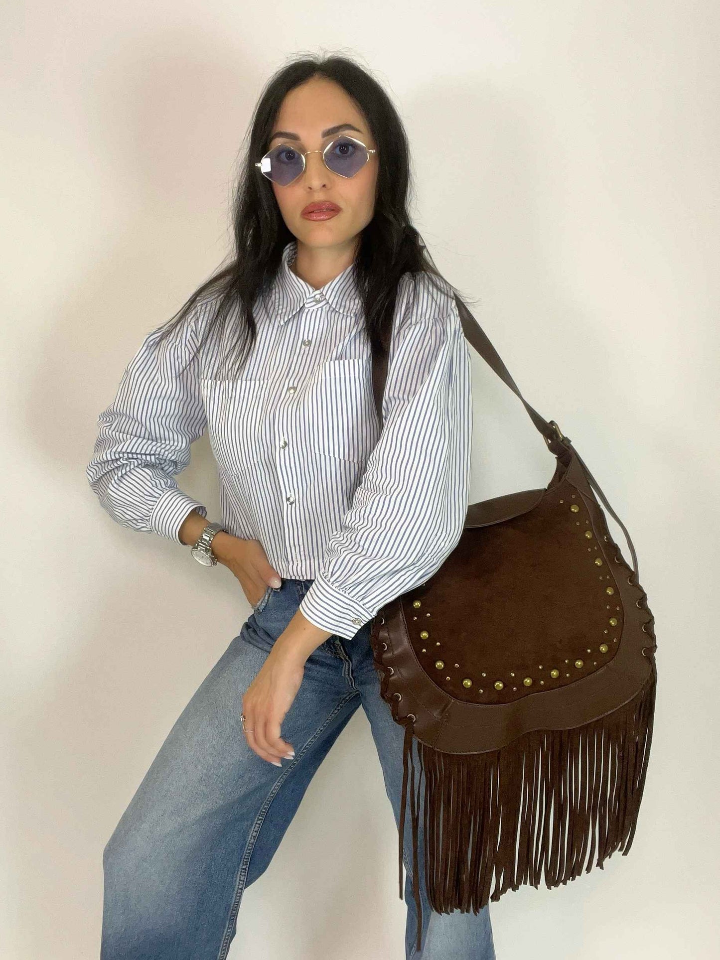 SIERRA - FRINGE BAG COFFEE BROWN