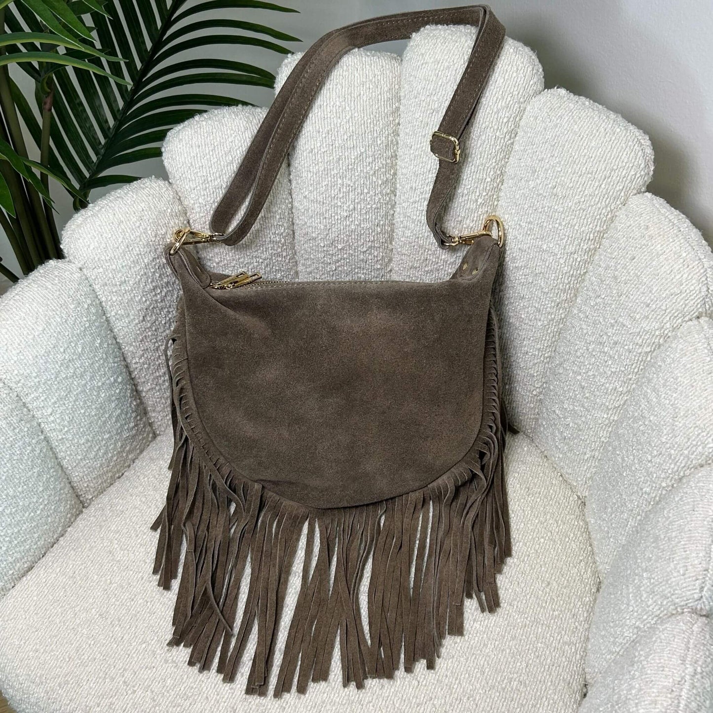 JANE - SUEDE FRINGE BAG TAUPE
