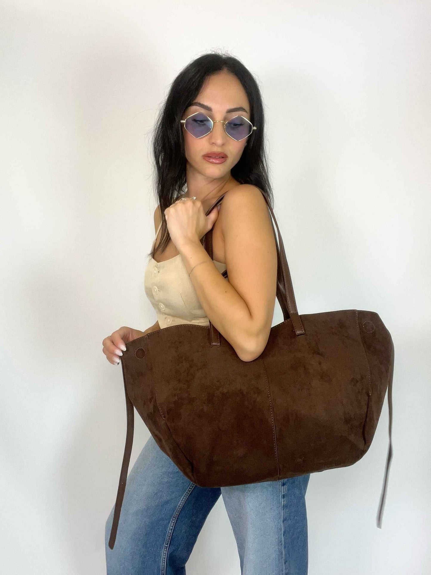MIA- SUEDE BAG DARK CHOCOLATE
