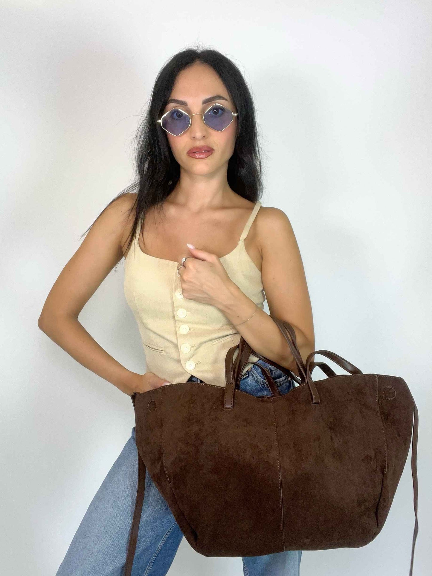 MIA- SUEDE BAG DARK CHOCOLATE