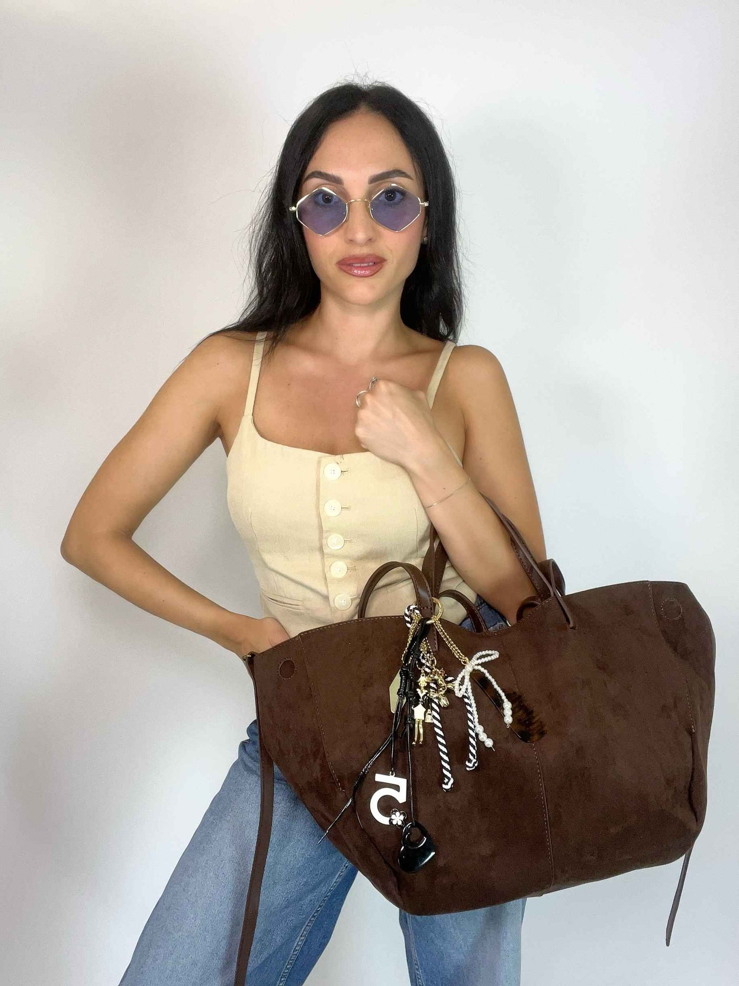 MIA- SUEDE BAG DARK CHOCOLATE