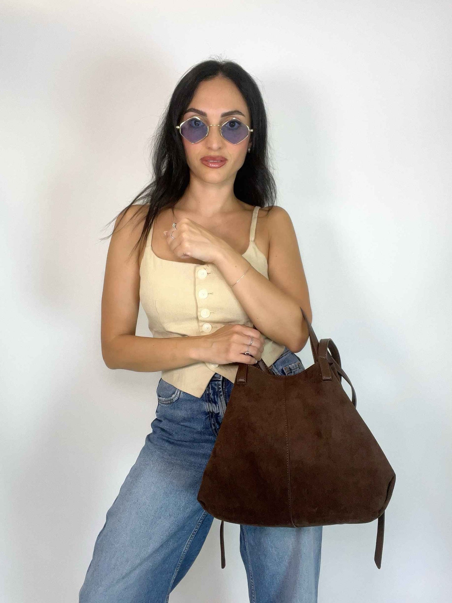 MIA- SUEDE BAG DARK CHOCOLATE