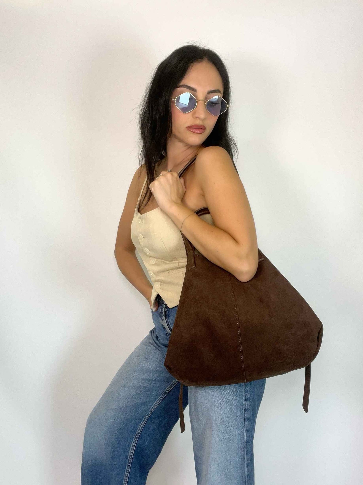 MIA- SUEDE BAG DARK CHOCOLATE