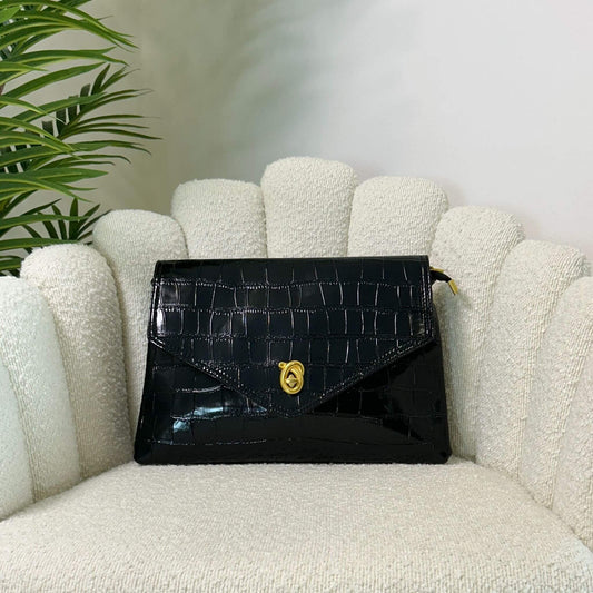 ÉCLAT ELLE - ENVELOPE CROC BAG BLACK