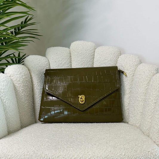 ÉCLAT ELLE - ENVELOPE CROC BAG OLIVE GREEN