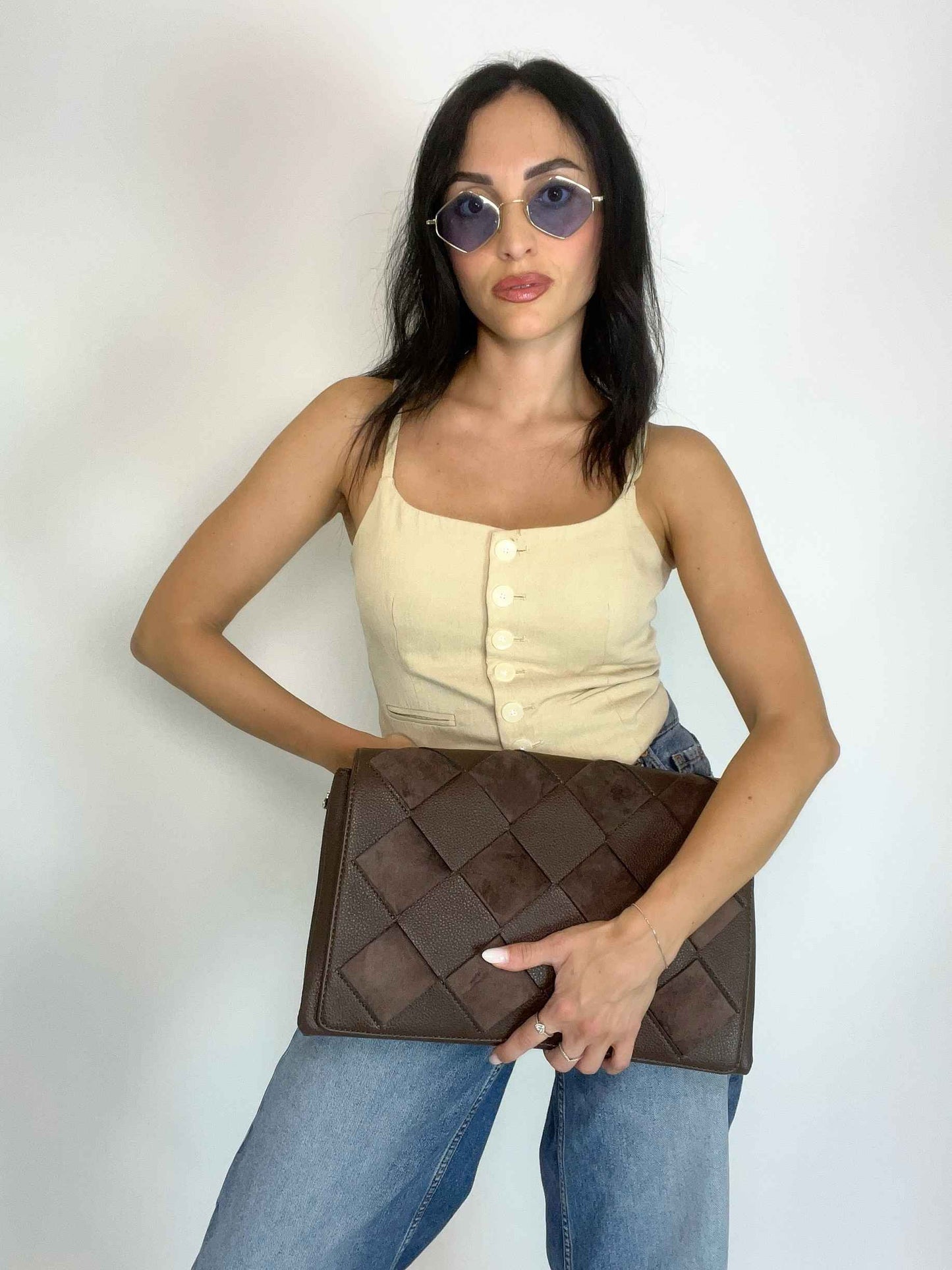 VICTORIA - SQUARE CLUTCH DARK CHOCOLATE
