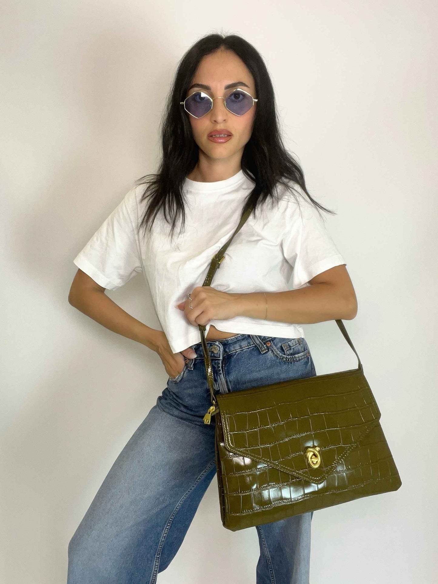 ÉCLAT ELLE - ENVELOPE CROC BAG OLIVE GREEN