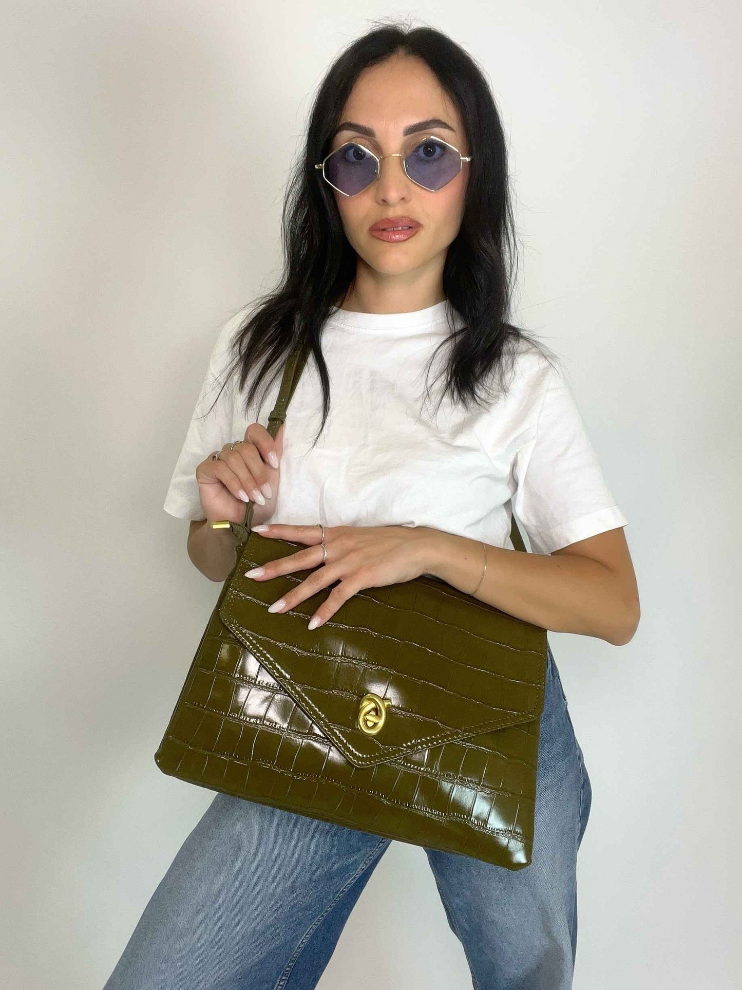ÉCLAT ELLE - ENVELOPE CROC BAG OLIVE GREEN