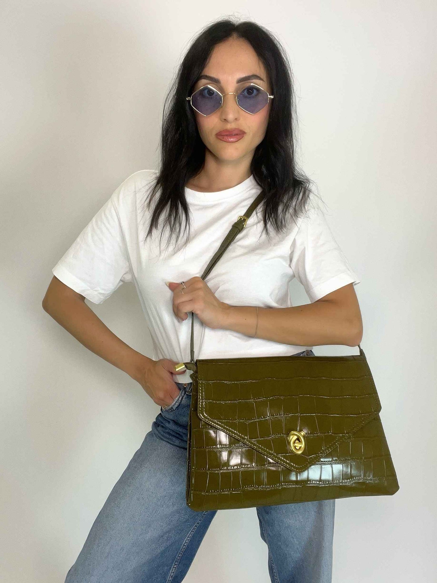 ÉCLAT ELLE - ENVELOPE CROC BAG OLIVE GREEN