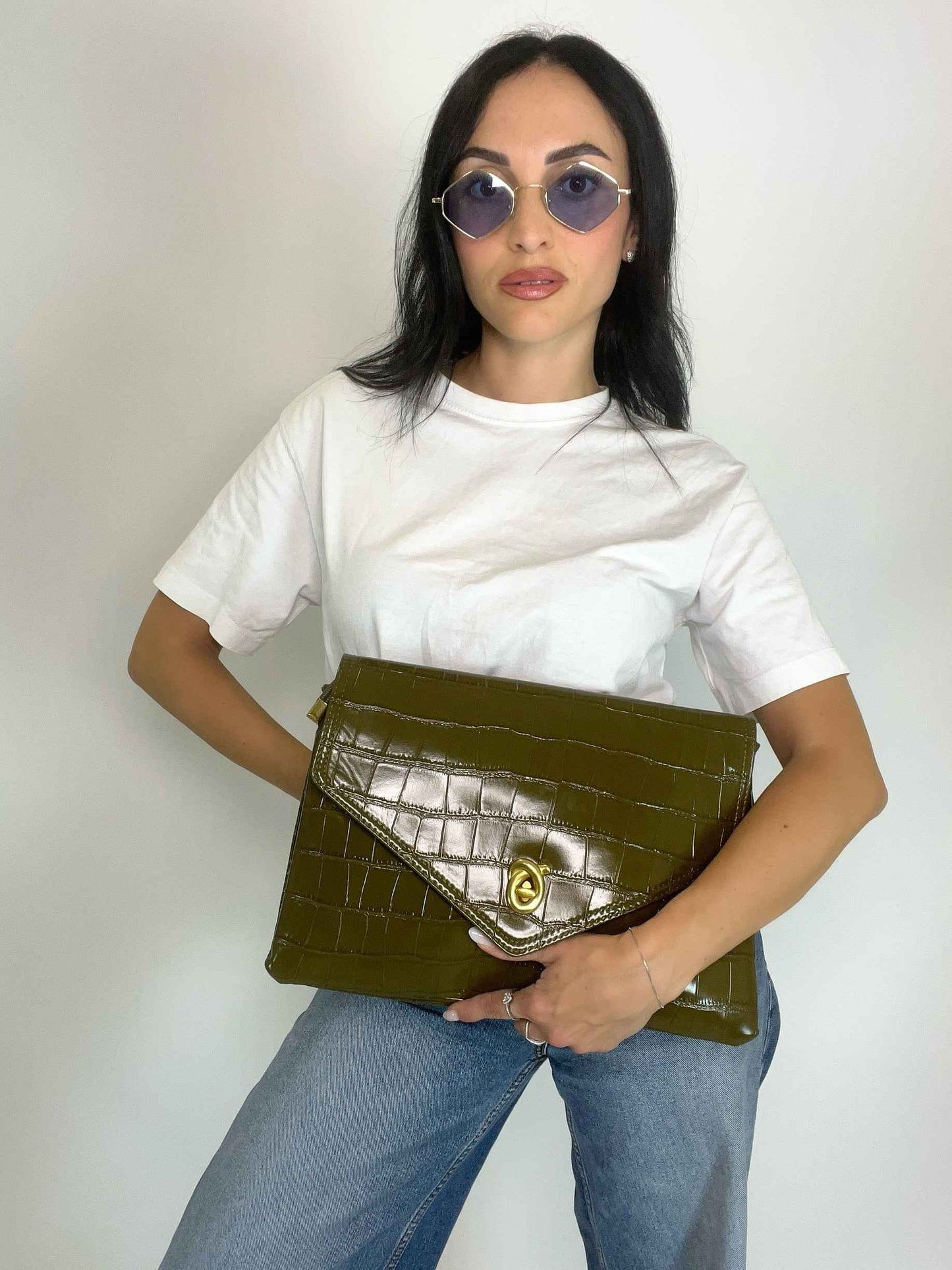ÉCLAT ELLE - ENVELOPE CROC BAG OLIVE GREEN