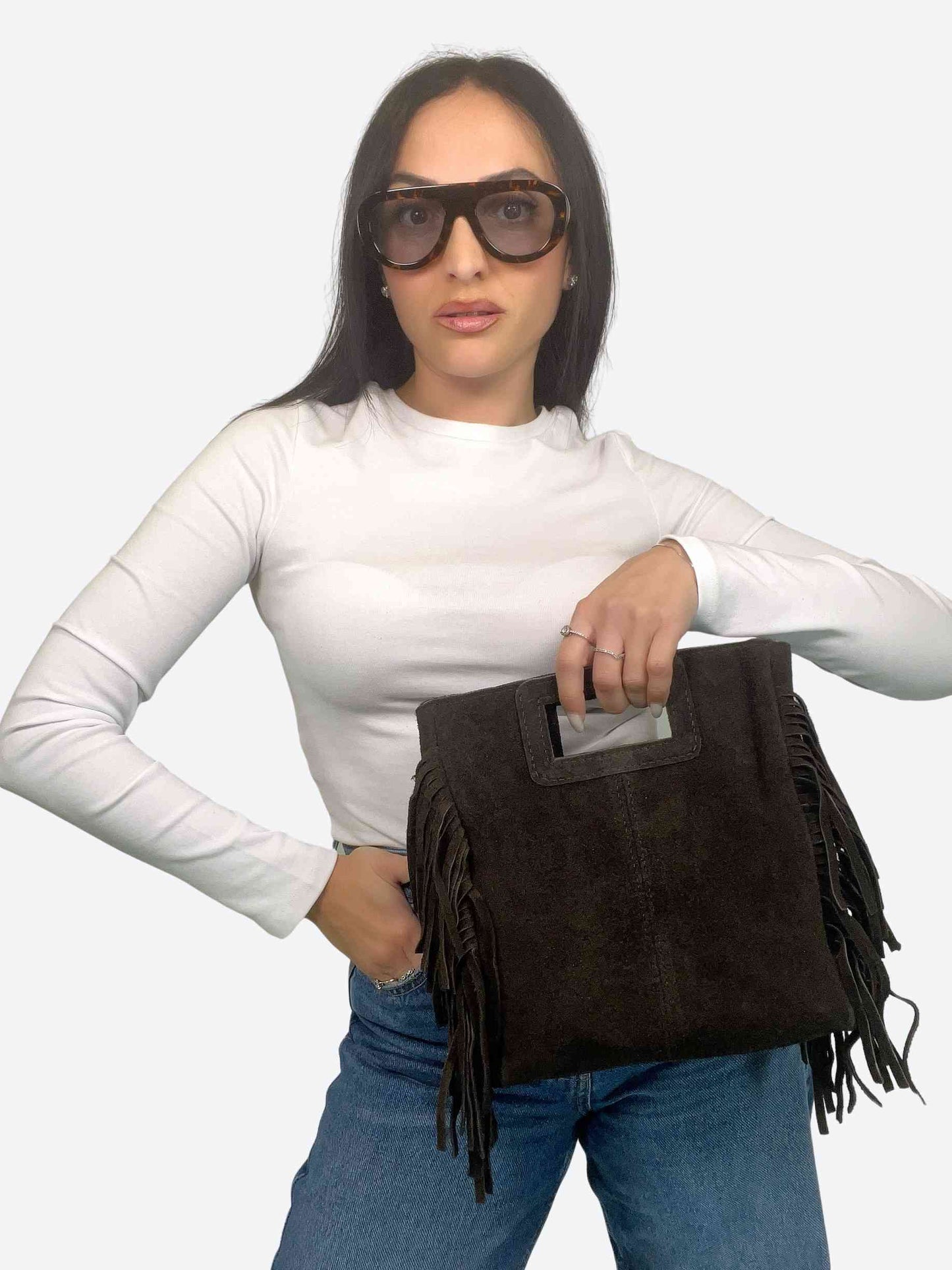 MAYA BOHO FRINGE BAG - DARK CHOCOLATE