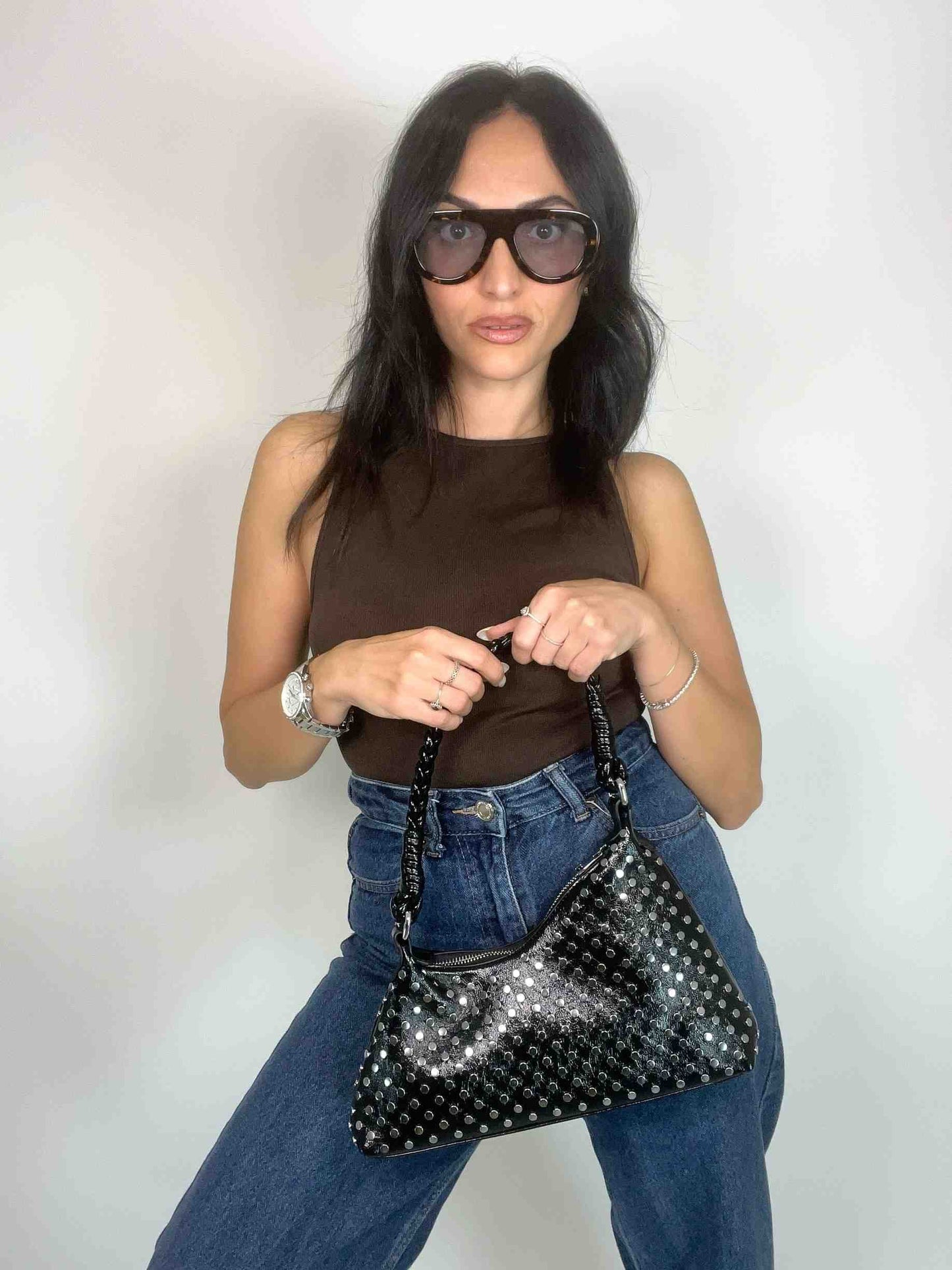 GRACE GLOSSY MINI BAG - BLACK