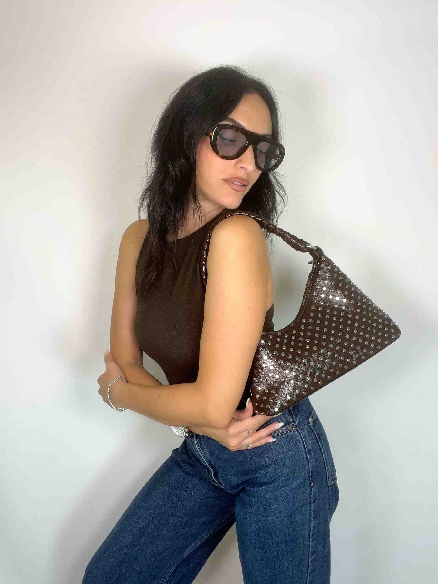 GRACE GLOSSY MINI BAG - CHOCOLATE