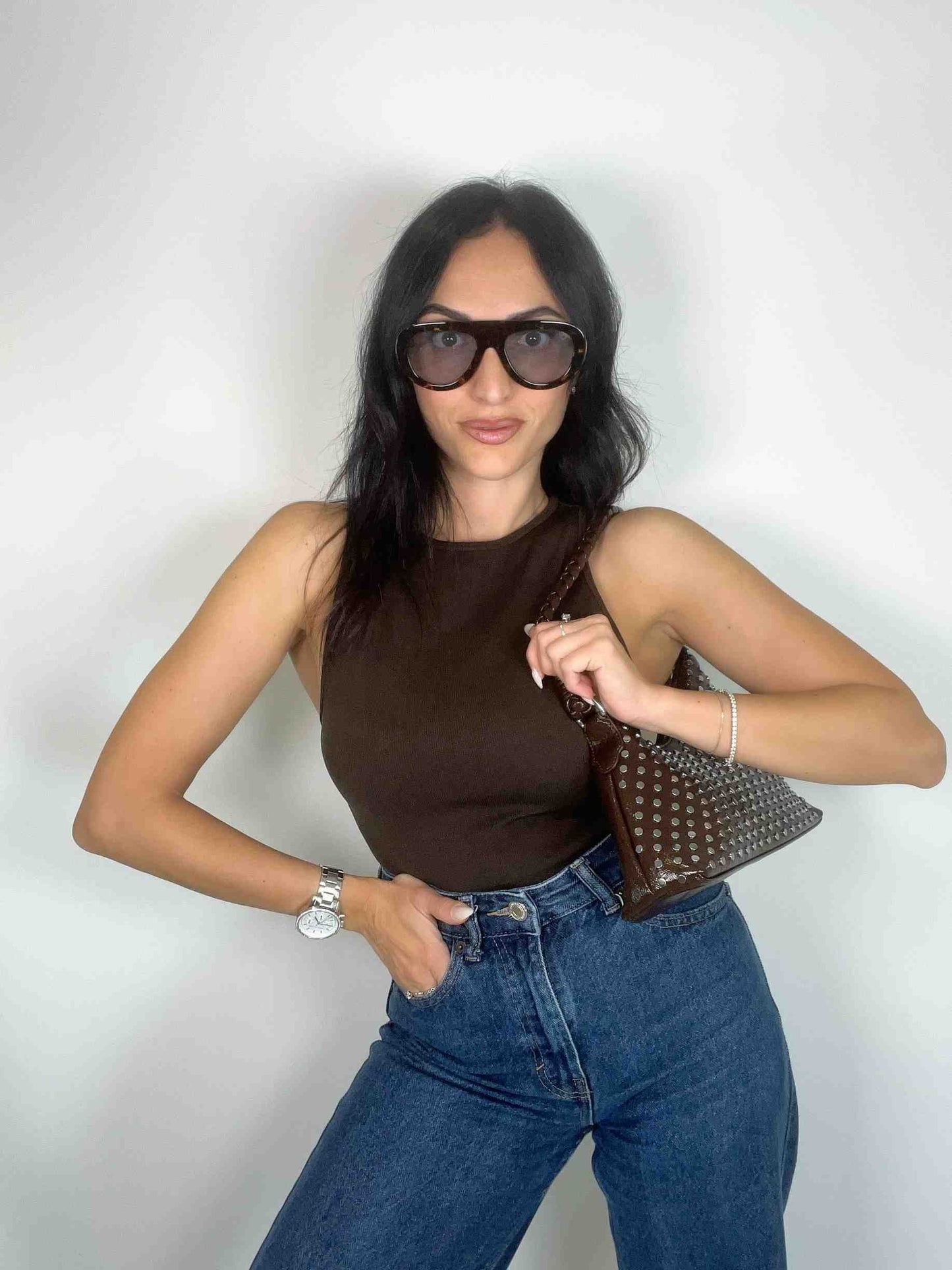 GRACE GLOSSY MINI BAG - CHOCOLATE