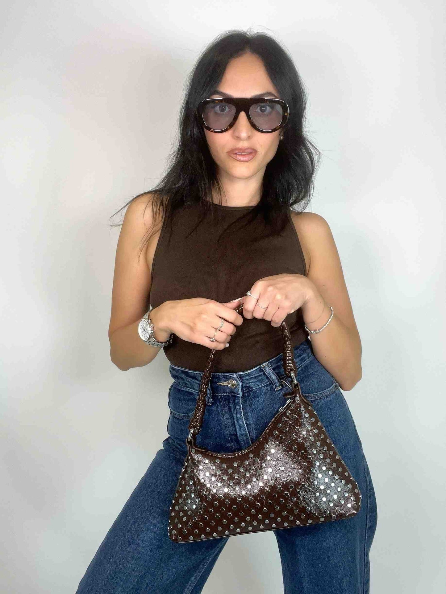GRACE GLOSSY MINI BAG - CHOCOLATE