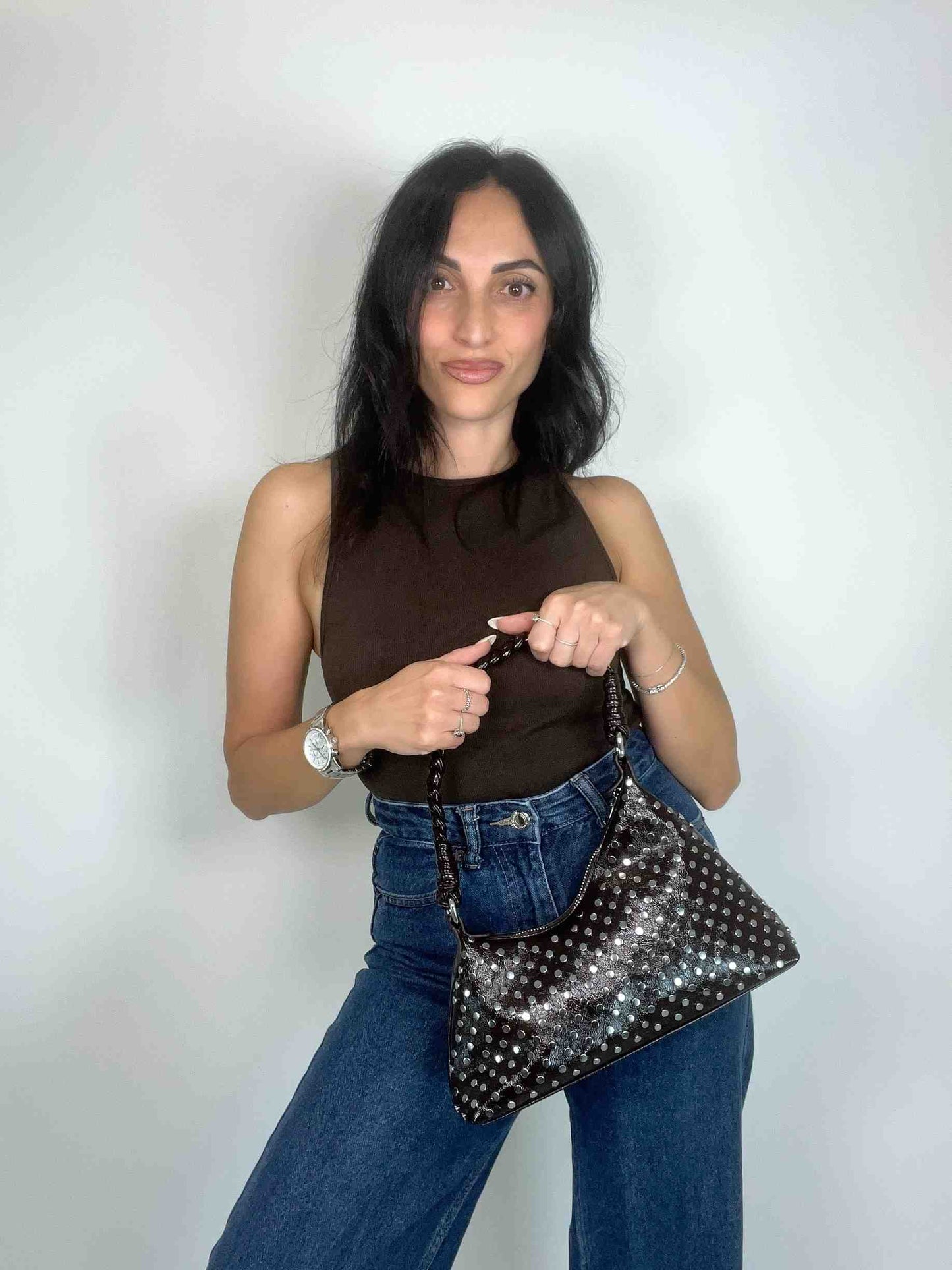 GRACE GLOSSY MINI BAG - BLACKISH BURGUNDY
