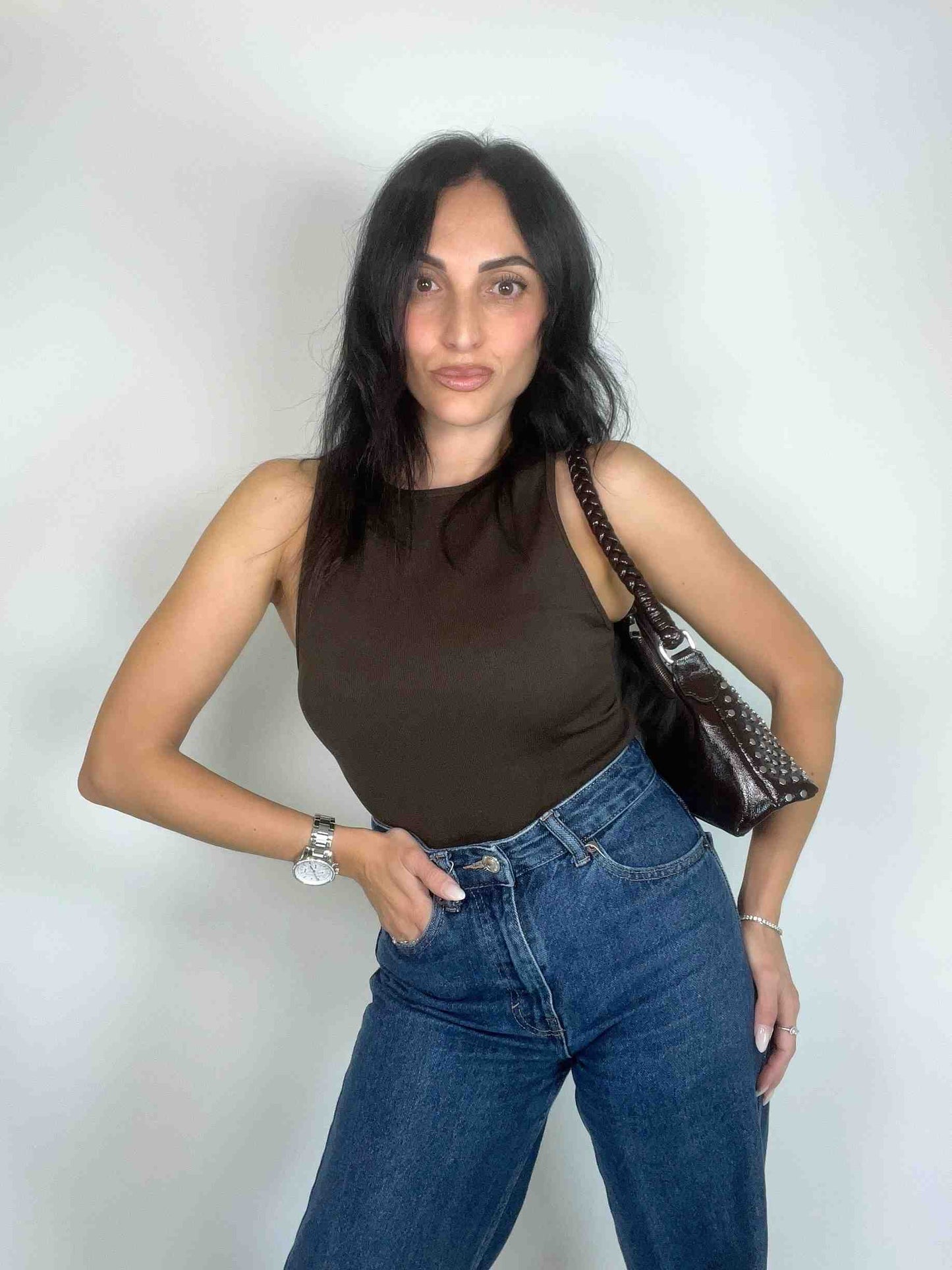 GRACE GLOSSY MINI BAG - BLACKISH BURGUNDY