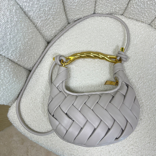 Borsa ÈCLAT champagne grey vista dall’alto con zip e manico oro twist