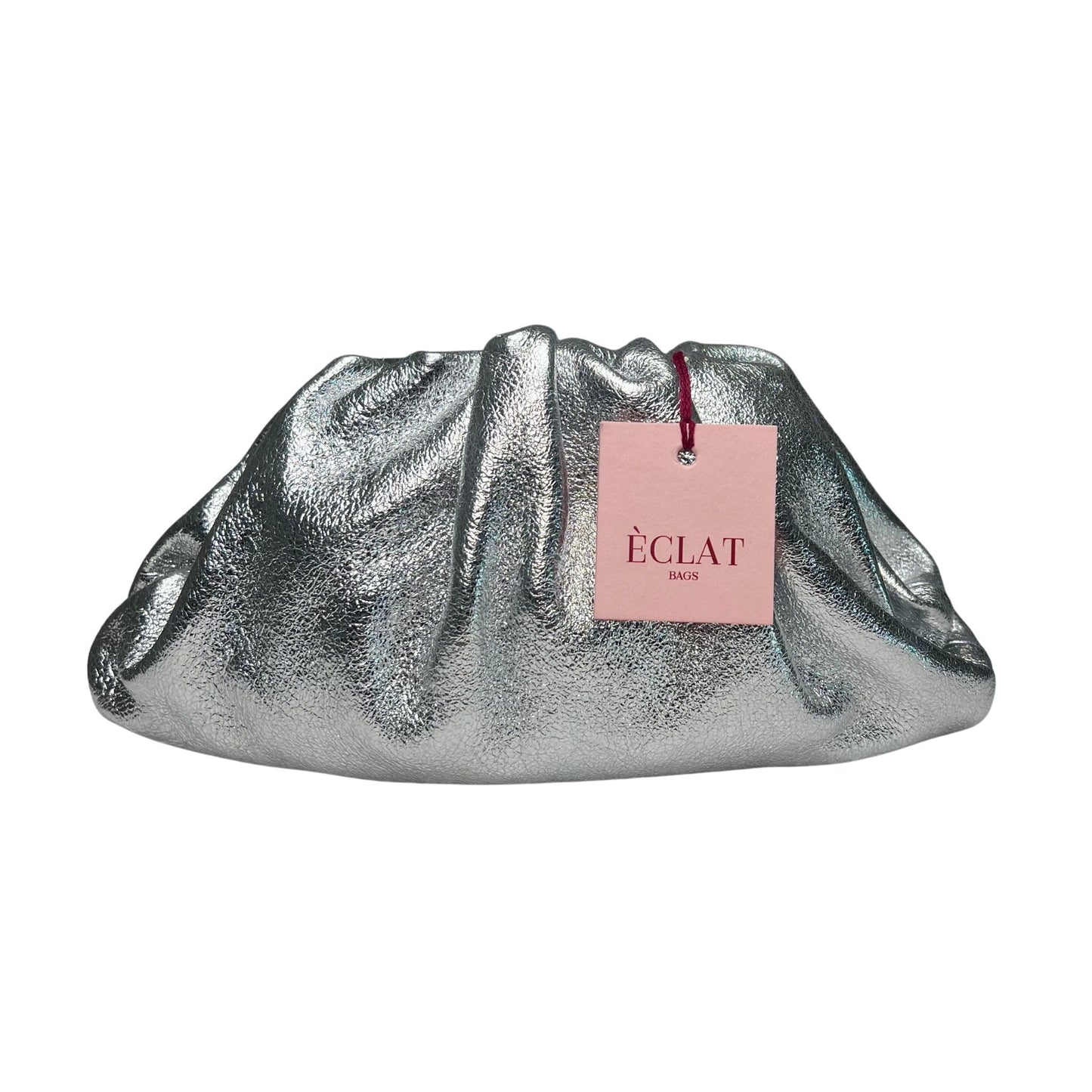 Mini pouch in pelle argento stile Bottega Veneta, clutch elegante ÉCLAT Bags fatta a mano