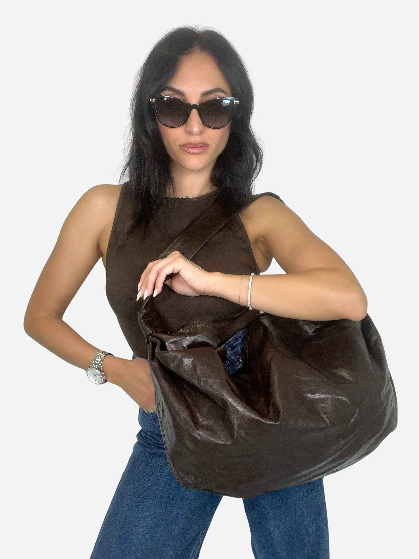EVELYN SOFT HOBO BAG - DARK CHOCOLATE