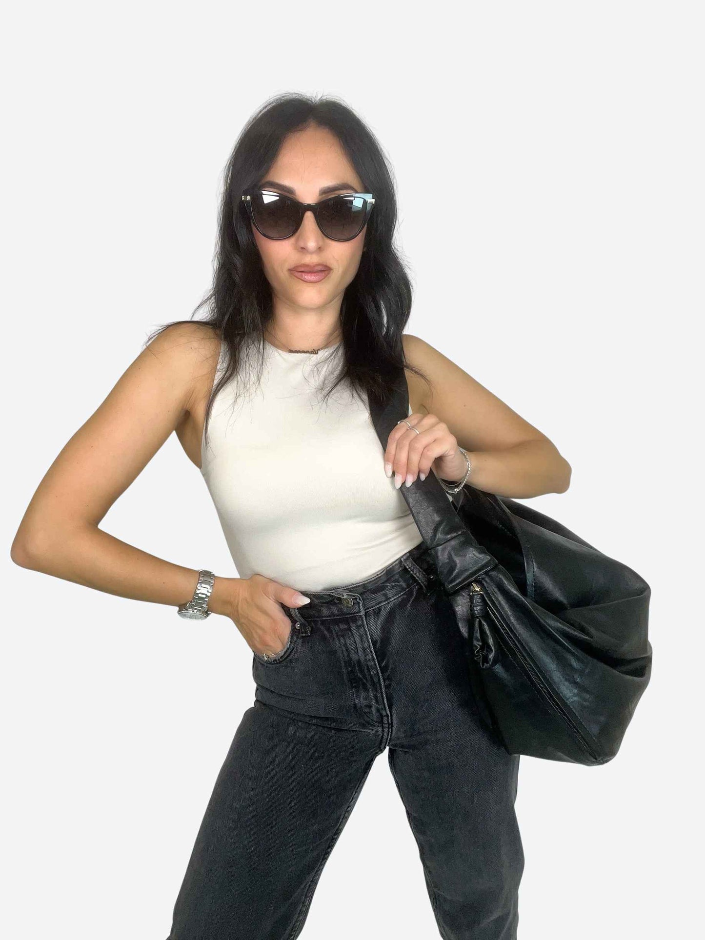 EVELYN SOFT HOBO BAG - BLACK