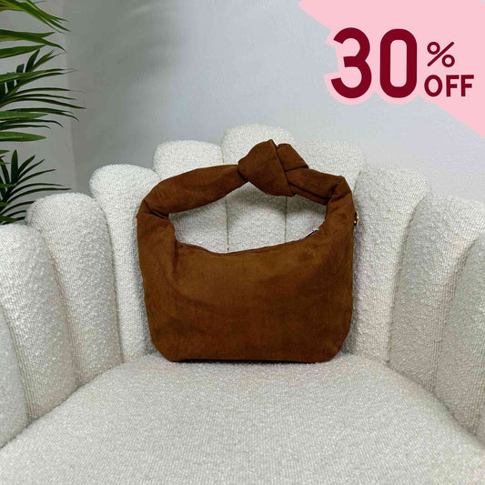 JOLIE MIDI - SUEDE KNOT BAG CARAMEL BROWN