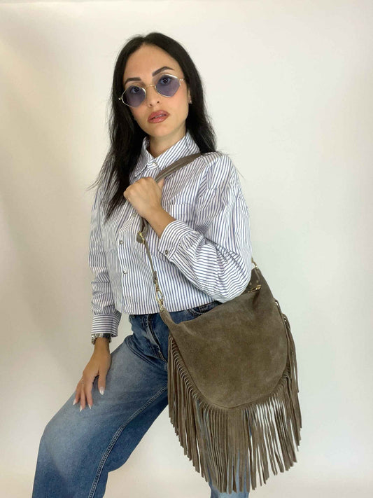 JANE - SUEDE FRINGE BAG TAUPE