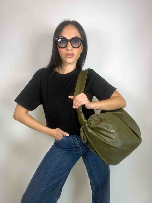 EVELYN SOFT HOBO BAG - GREEN ARMY