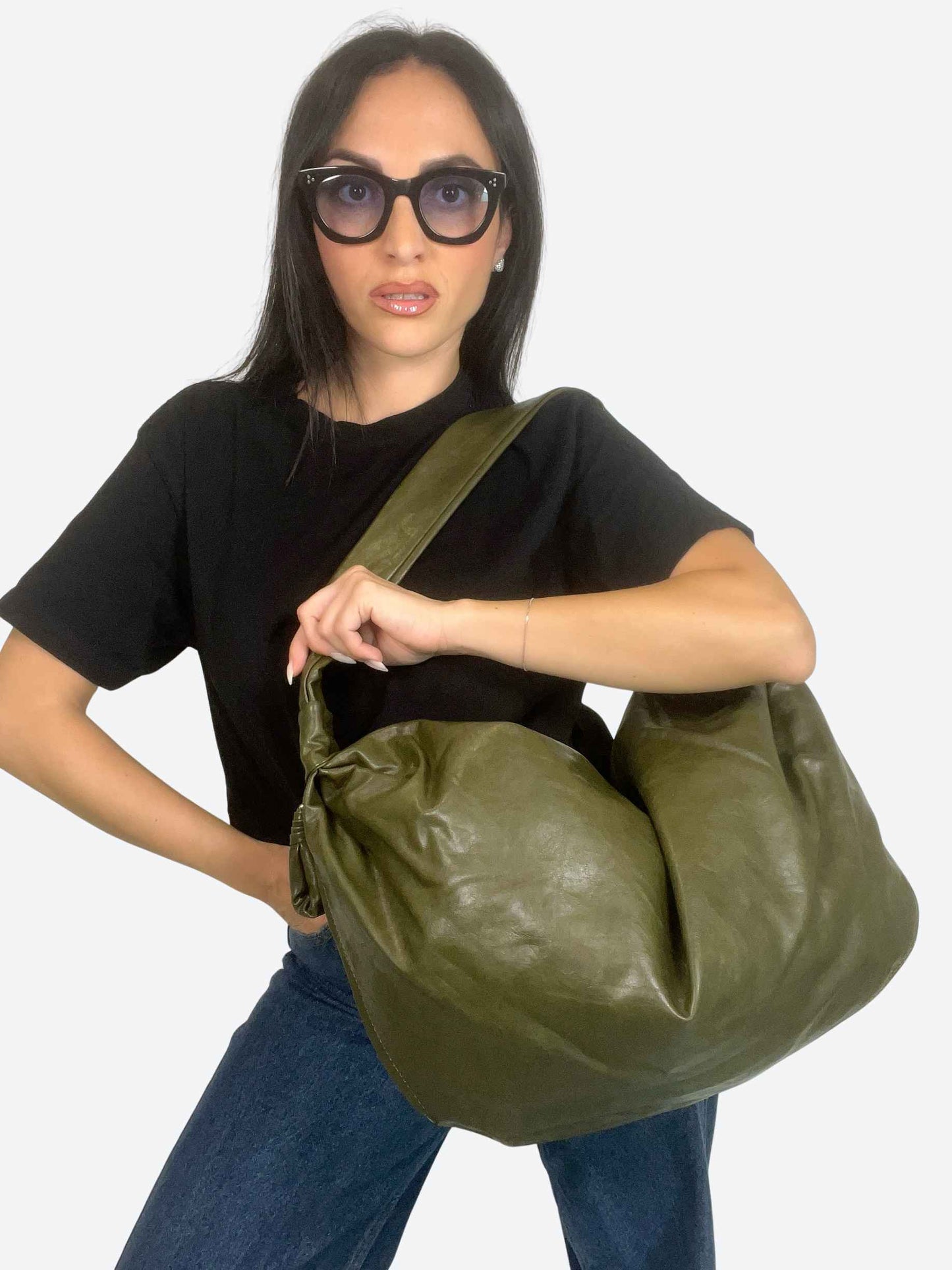 EVELYN SOFT HOBO BAG - GREEN ARMY