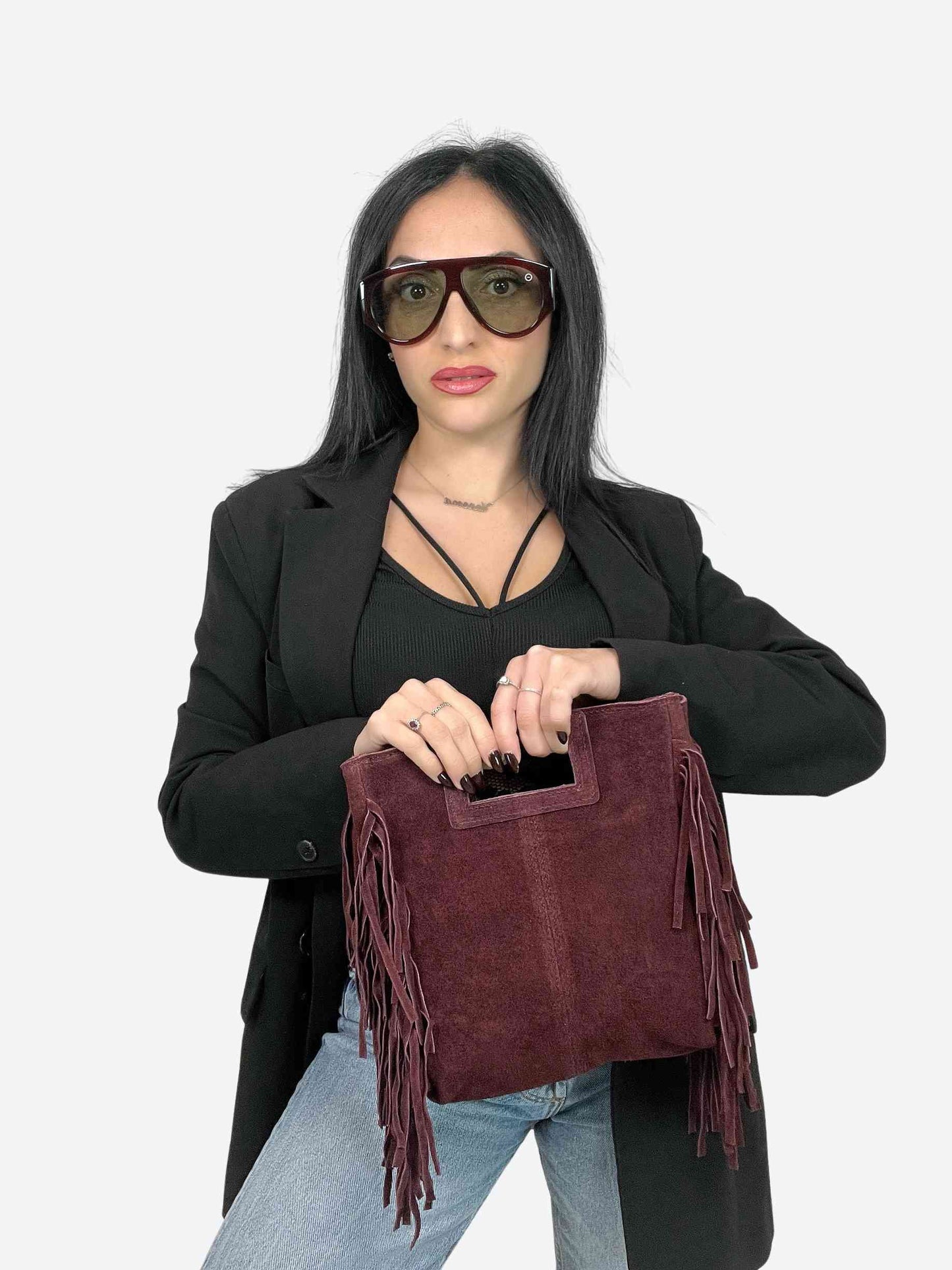MAYA BOHO FRINGE BAG - BURGUNDY