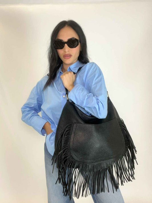 DAKOTA - SHOULDER FRINGE BAG BLACK