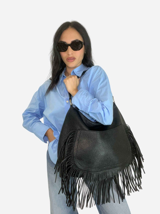 DAKOTA - SHOULDER FRINGE BAG BLACK