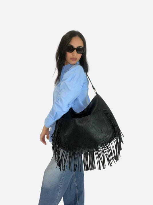 DAKOTA - SHOULDER FRINGE BAG BLACK
