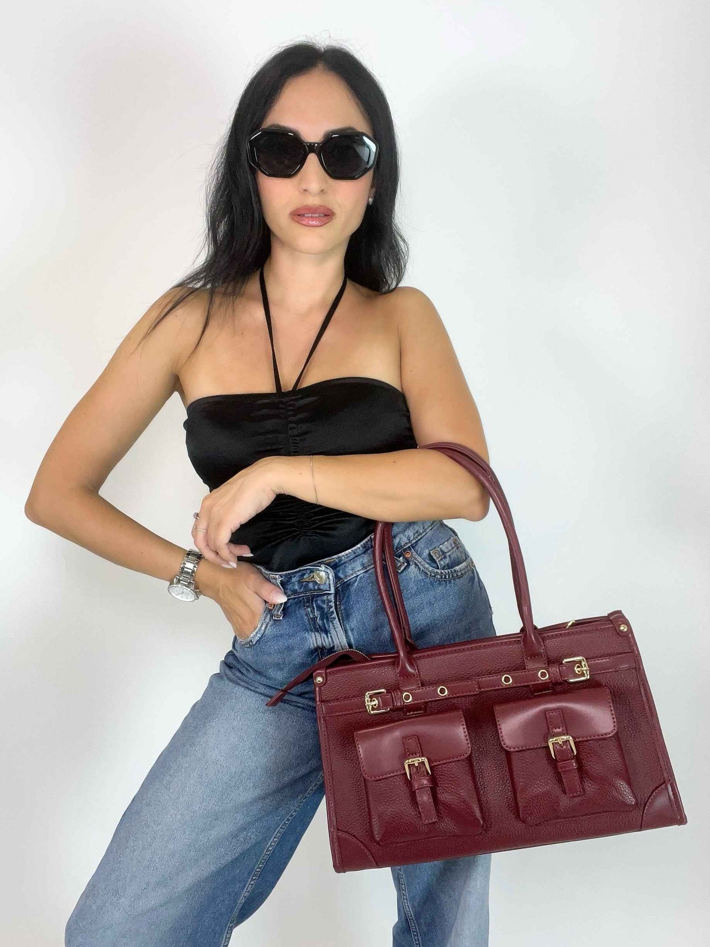 IVY - STRUCTURED BAG WINE RED