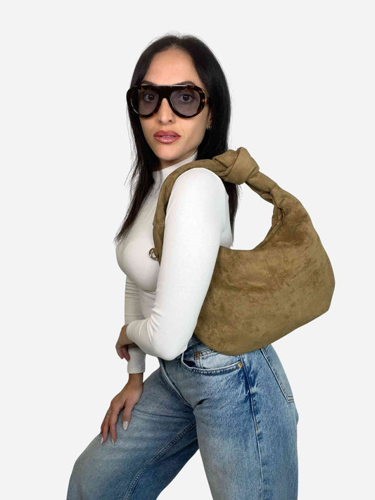 JOLIE MIDI - SUEDE KNOT BAG KHAKI BROWN