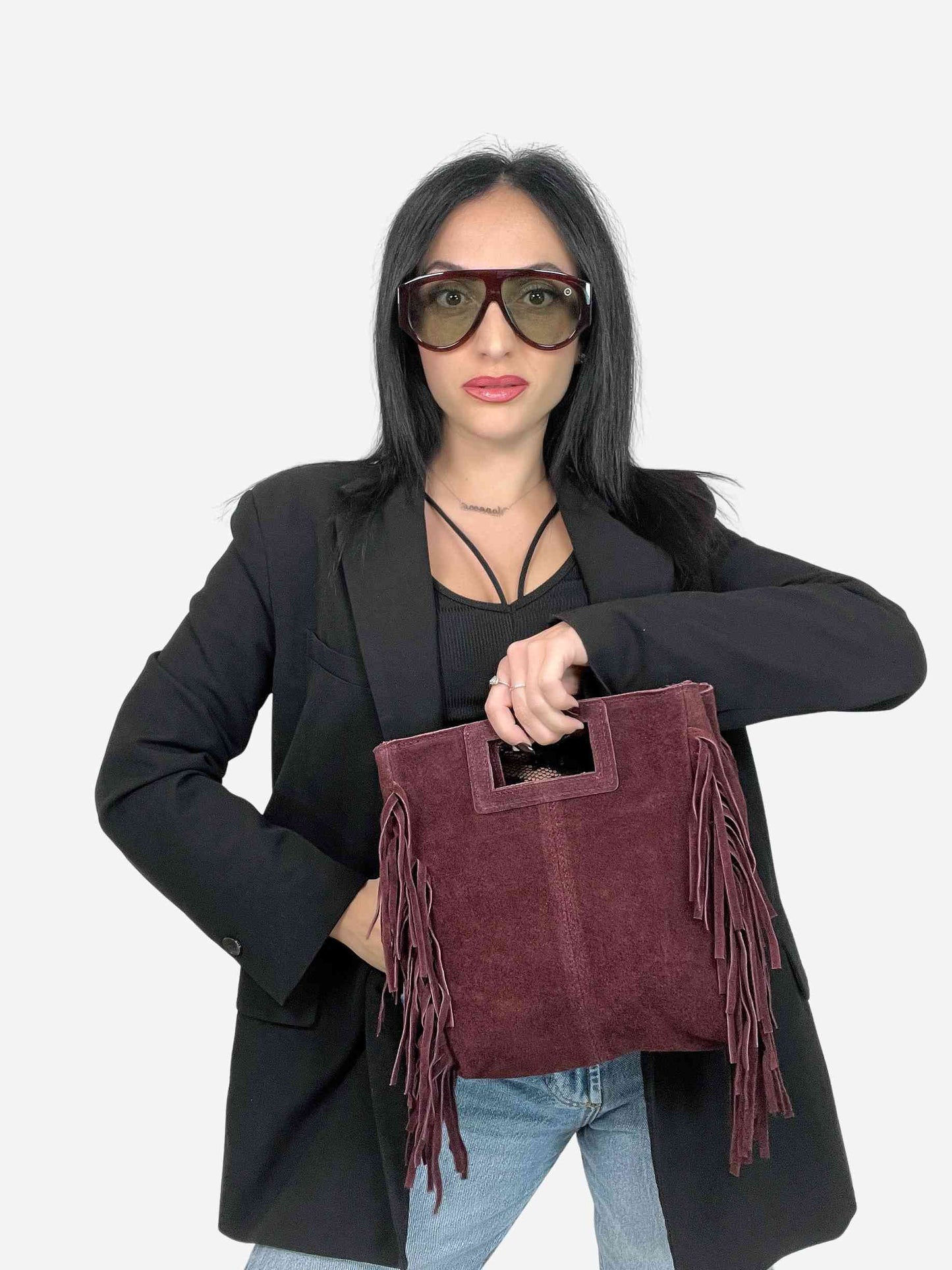 MAYA BOHO FRINGE BAG - BURGUNDY