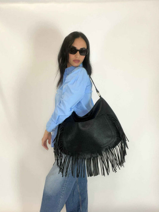 DAKOTA - SHOULDER FRINGE BAG BLACK