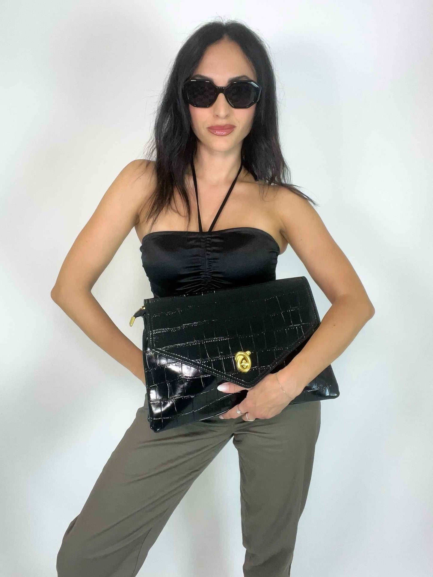 ÉCLAT ELLE - ENVELOPE CROC BAG BLACK