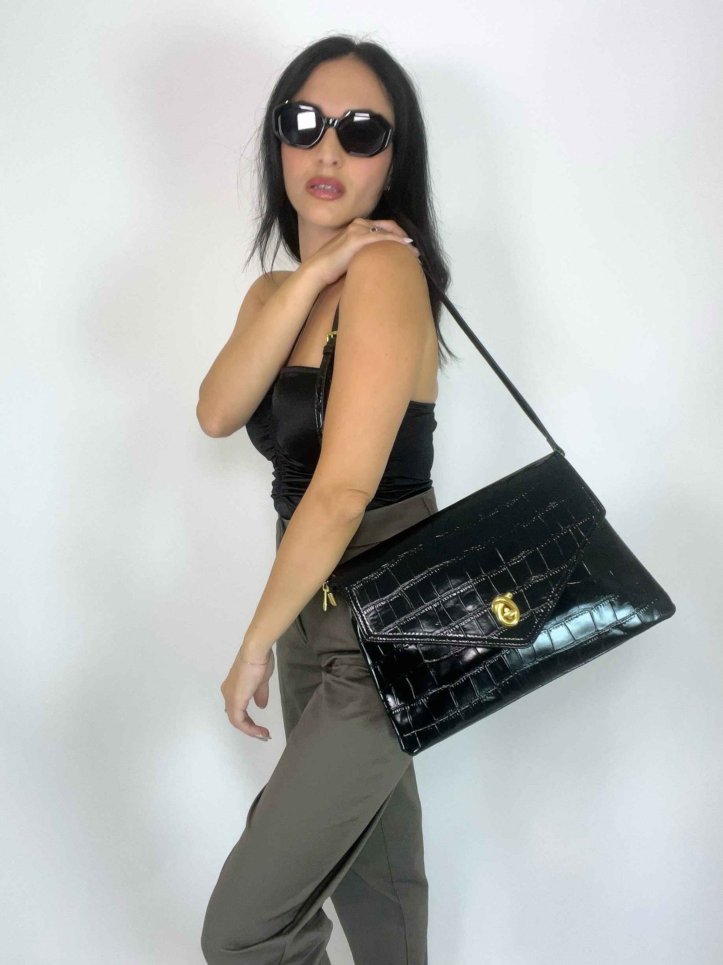 ÉCLAT ELLE - ENVELOPE CROC BAG BLACK