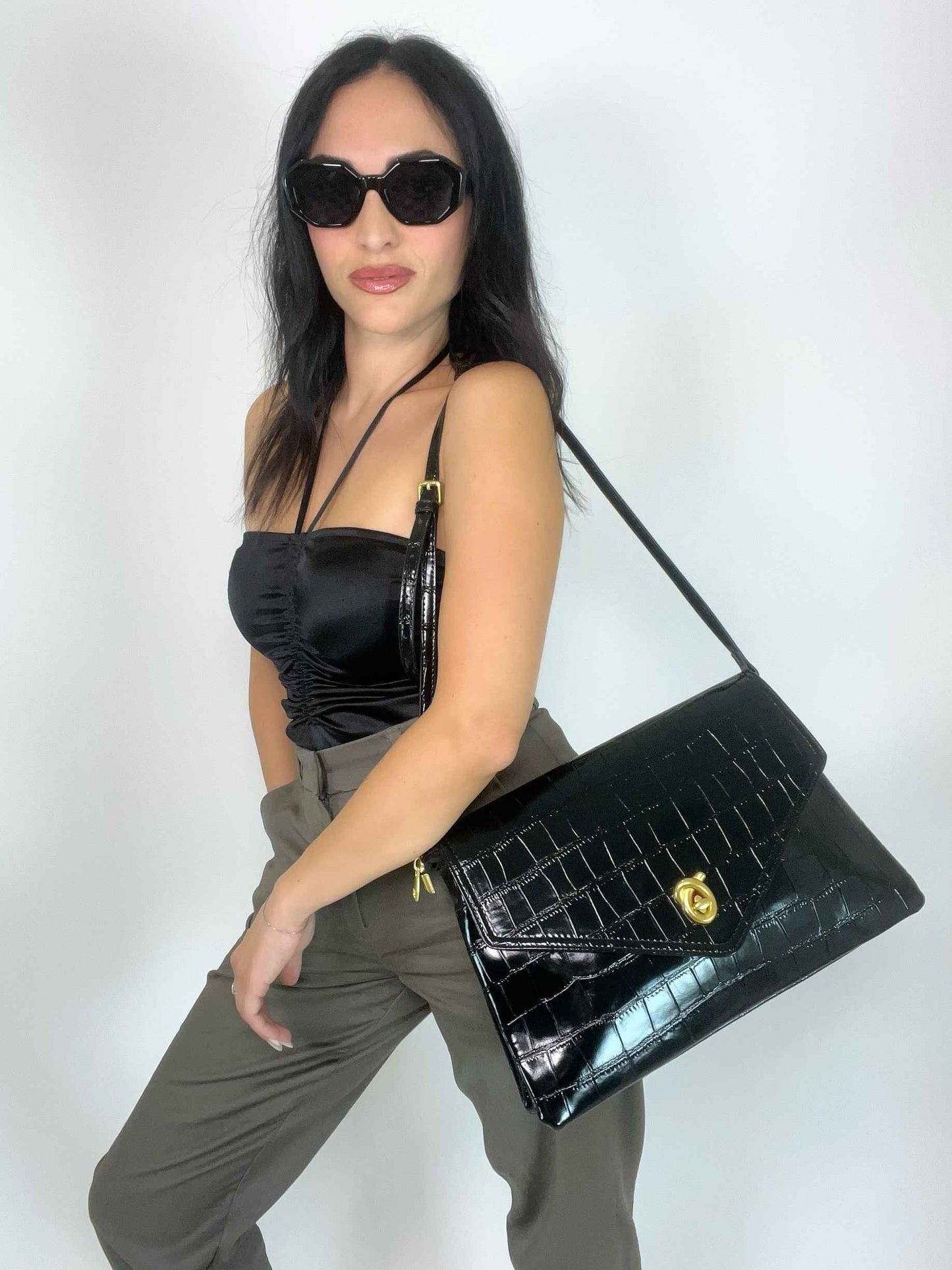 ÉCLAT ELLE - ENVELOPE CROC BAG BLACK